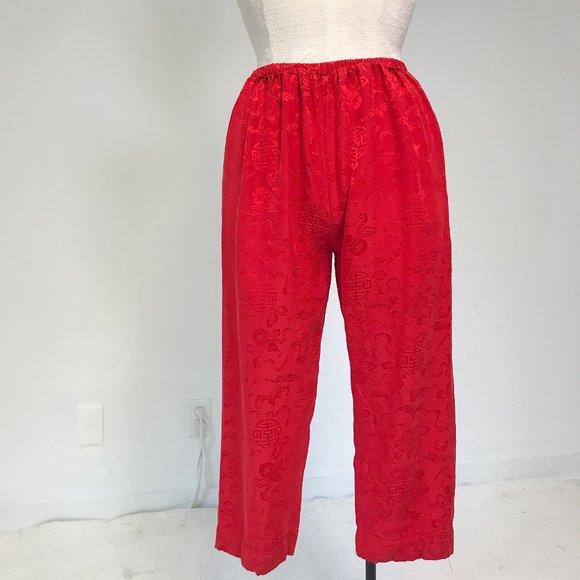 Vintage OS 100% Silk Print Asian Cropped Pants - Picture 1 of 11